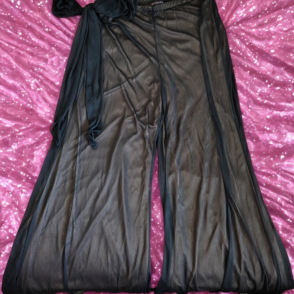 MARINA Gold Satin And Black Mesh Disco Pants